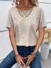 Chemisiers1 Décontracté Plain Été Polyester Quotidien Ample Dentelle Manches Courtes T.-N.-L. pour Femmes