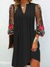 Femmes Floral Noir Col V Confortable Maille Court Robe Décontracté