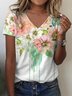 T-shirts Femmes Décontracté Floral Été Ample Jersey Manches Courtes Régulier Droit Régulier