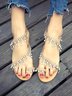 Sandales Antidérapantes Boho Plain Été à Talon Plat Bout Rond PU Sandales Tongs Caoutchouc à Enfiler pour Femmes