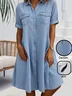 Toile de Jean Robes Femmes Décontracté Plain Été Quotidien Ample Mini Manches Courtes Droit Col de Chemise
