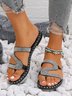 Sandales Antidérapantes Décontracté Plain Été Brillant Polyester à Talon Plat Bout Rond PU à Enfiler pour Femmes