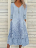 Femmes Floral Bleu Col V Confortable Dentelle Robe Mi-Longue Décontracté