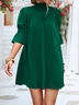 Femmes Plain Rose Foncé Col Montant Confortable Court Robe Décontracté