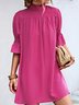 Femmes Plain Rose Foncé Col Montant Confortable Court Robe Décontracté