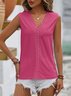 Top Débardeur Tops Femmes Décontracté Plain Été Col V Quotidien Ample Dentelle Sans Manches Régulier