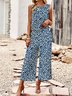 Deux Pièces Ensembles Femmes Décontracté Été Petit Floral Naturel Micro-élasticité Coupe Régulière Top Avec Pantalons Droit Régulier