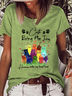 T-shirts Femmes Décontracté Été Lettres de texte Quotidien Ample Col Rond en Mélangé de Coton Régulier Droit