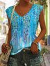 Top Débardeur Tops Femmes Décontracté Floral Été Col V Aucune élasticité Quotidien Jersey Régulier Régulier