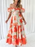 Femmes Floral Orange Col V Confortable Robe Maxi Décontracté