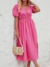 Femmes Plain Rose Col V Confortable Robe Maxi Décontracté