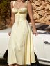 Femmes Plain Jaune-Clair à Bretelles Confortable Robe Maxi Décontracté