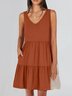 Femmes Plain Kaki Col V Confortable Robe Mi-Longue Décontracté