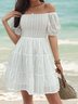 Femmes Plain Blanc l'Encolure Bateau Confortable Court Robe Décontracté