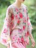 Chemises Décontracté Floral Printemps / Automne Aucune élasticité Faire la navette Ample Col Rond Droit Régulier pour Femmes