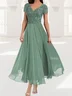 Femmes Plain Vert Col V Confortable Dentelle Robe Maxi Élégant