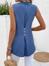 Chemises Plain Été Simple Boutonné Aucune élasticité Ample Sans Manches Régulier Trapèze pour Femmes