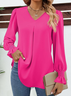 Chemises Décontracté Plain Printemps / Automne Polyester Léger Aucune élasticité Ample Manche Évasée Droit pour Femmes