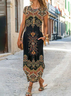 Femmes Nationalité/ethnie Noir Col Rond Confortable Poche Couture Robe Maxi Décontracté