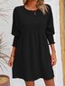 Femmes Plain Noir Col Rond Confortable Court Robe Décontracté