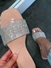 Sandales Antidérapantes Vacances Plain Été Avec Faux Diamant Talon de Bloc Bout Rond Sandales Antidérapantes Caoutchouc à Enfiler pour Femmes