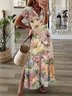 Femmes Floral Jaune Col V Confortable Robe Maxi Décontracté