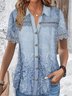 Blouses Décontracté Ethnique Été Quotidien Dentelle Manches Courtes Régulier Régulier Col de Chemise pour Femmes