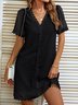 Femmes Pois Polka Blanc Col V Confortable Court Robe Décontracté