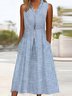 Femmes Rayé Bleu Col V Confortable Robe Mi-Longue Décontracté