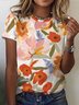 T-shirts Décontracté Floral Été Coton Ample Manches Courtes Régulier Droit Régulier pour Femmes
