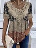 Chemises Femmes Décontracté Été Disty Floral Polyester Col V Ample Manches Courtes Droit Dentelle