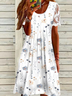 Femmes Floral Blanc Col Rond Confortable Robe Mi-Longue Décontracté