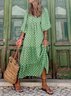 Femmes Ethnique Vert Col Rond Confortable Robe Maxi Décontracté