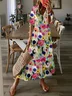 Femmes Floral Multicolore Col V Confortable Robe Maxi Décontracté