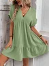 Femmes Plain Vert Col V Confortable Court Robe Décontracté