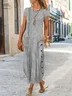 Femmes Rayé Noir Col Rond Confortable Boucle Robe Maxi Décontracté