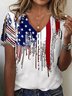 T-shirts Femmes Décontracté Été Drapeau des États-Unis Polyester Micro-élasticité Ample Manches Courtes Droit Régulier