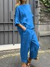 Deux Pièces Ensembles Femmes Décontracté Plain Printemps / Automne Polyester Ample Manches trois quarts Col Rond Top Avec Pantalons Droit