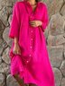 Femmes Plain Rose Rouge Col de Chemise Confortable Robe Mi-Longue Décontracté
