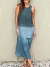 Femmes Ombre Bleu Col Rond Confortable Robe Maxi Décontracté