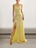 Femmes Plain Jaune Asymétrique Confortable Robe Maxi Sexy