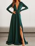 Femmes Plain Noir Col V Confortable Robe Maxi Sexy