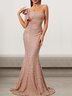 Femmes Plain Rose Nue Asymétrique Confortable Robe Maxi Sexy
