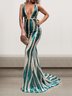 Femmes Plain Vert Col V Confortable Robe Maxi Sexy