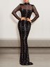 Femmes Plain Or Col Rond Confortable Robe Maxi Sexy