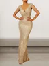 Femmes Plain Or Col V Confortable Robe Maxi Sexy