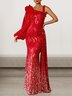 Femmes Plain Rouge Asymétrique Collier Confortable Robe Maxi Sexy