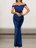 Femmes Plain Noir l'Encolure Bateau Confortable Robe Maxi Sexy