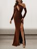 Femmes Plain Vert Une Épaule Dénudée Confortable Robe Maxi Sexy