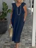Femmes Plain Blanc Col V Confortable Robe Mi-Longue Décontracté